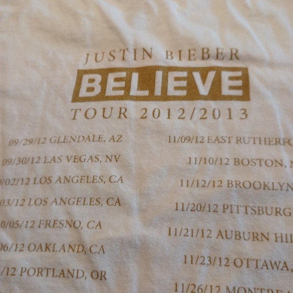 Justin Bieber Believe Tour T-Shirt, Small, White with Justin Bieber Image - Picture 4 of 6